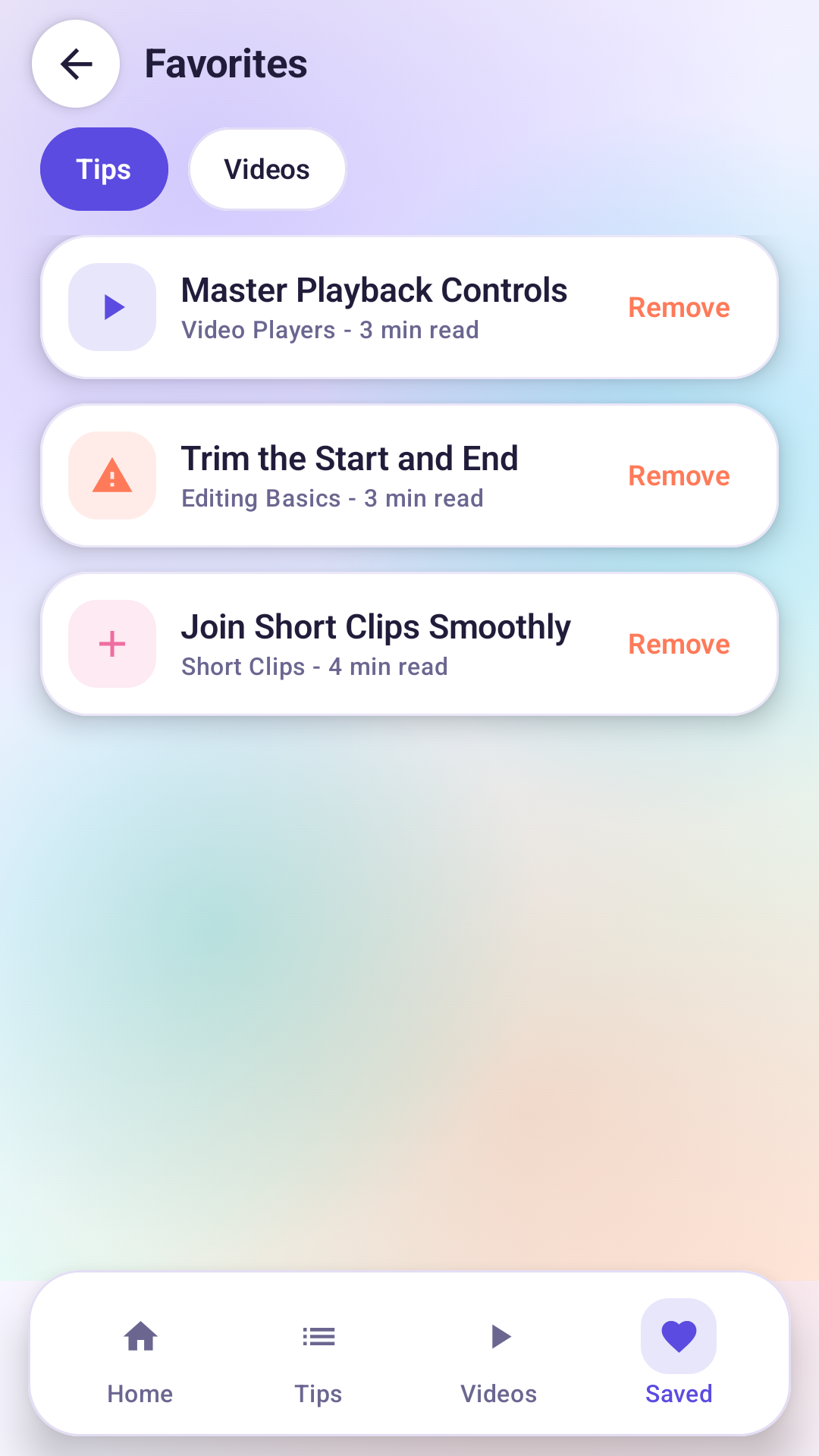 Favorites screen